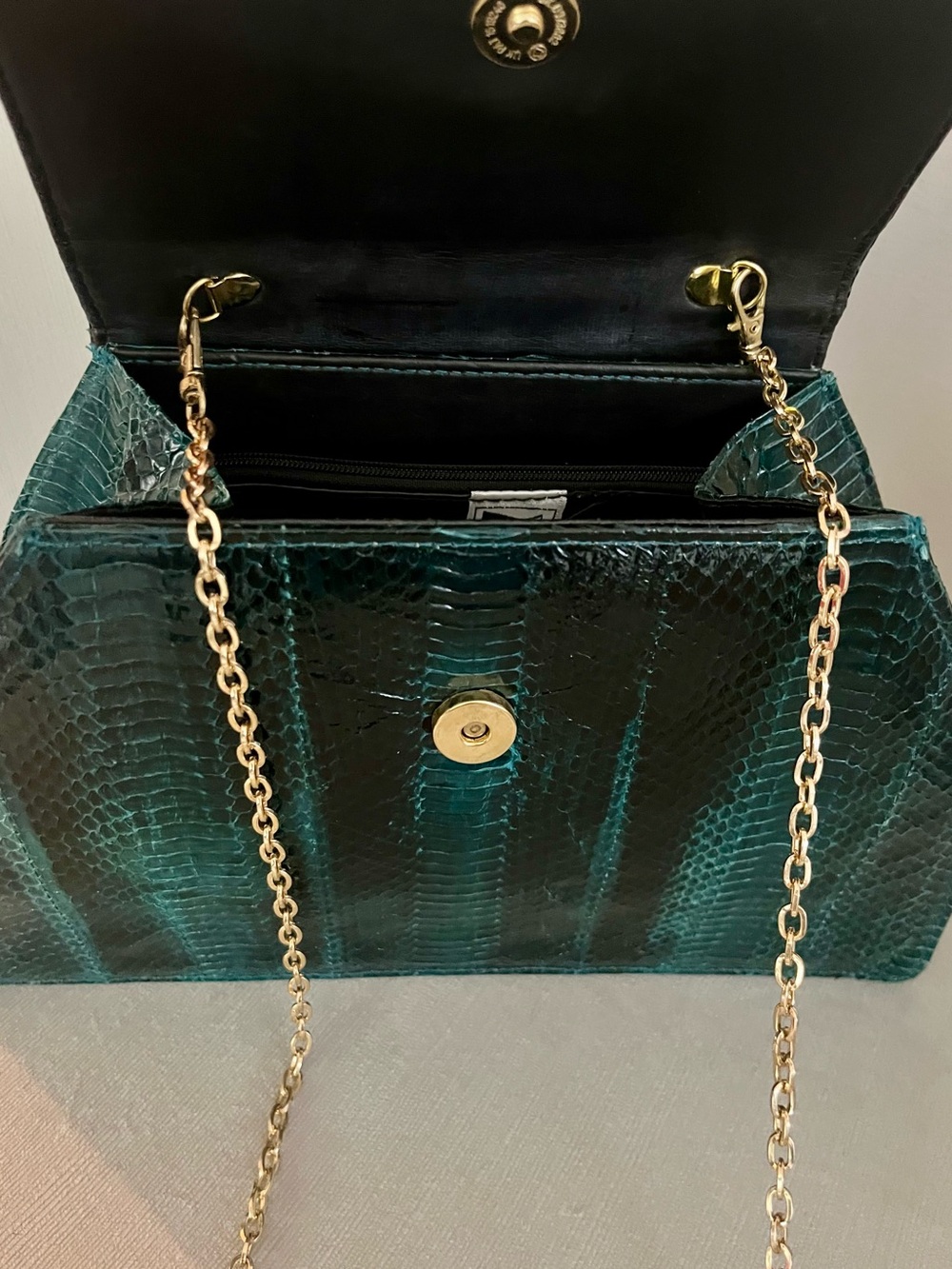 Vintage Genuine Python Skin Clutch – Teal Iridescent Snakeskin Evening Bag - Picture 8 of 14